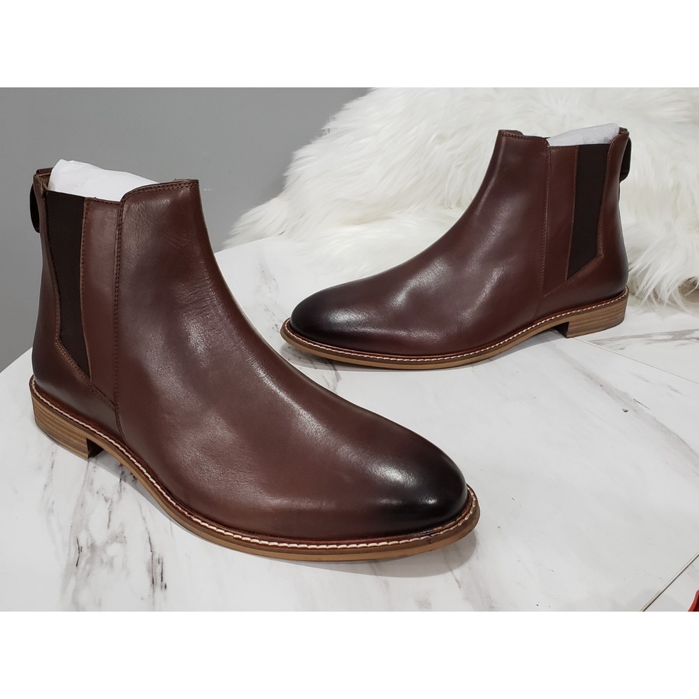 NEW NO BOX SZ 10 Thomas & Vine Men Corbin Plain Toe Chelsea Boot Shoes brown and